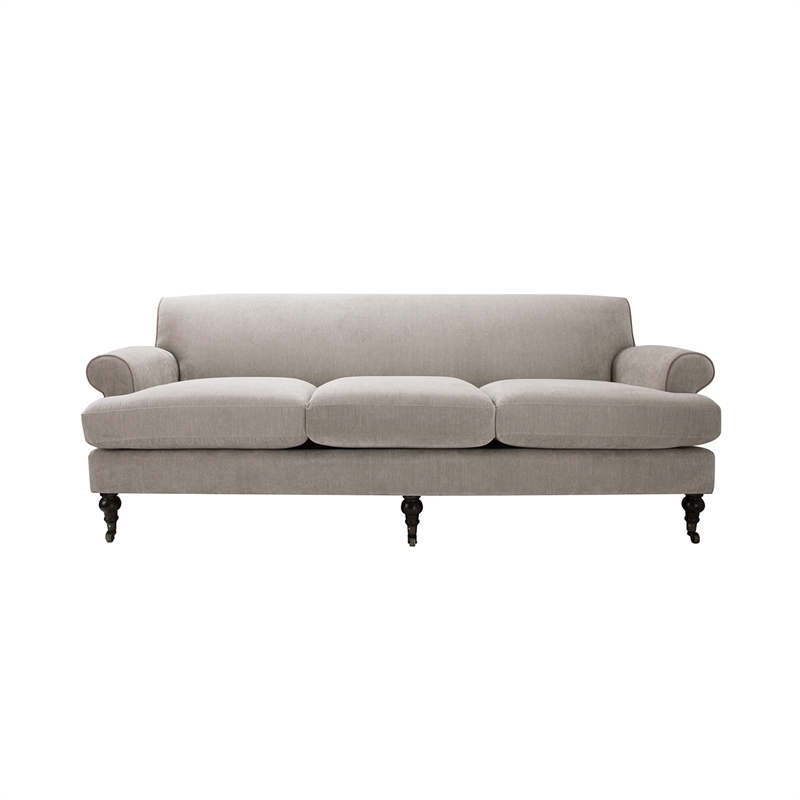 Maklaine Contemporary Hardwood Sofa with Metal Casters in Silver Grey