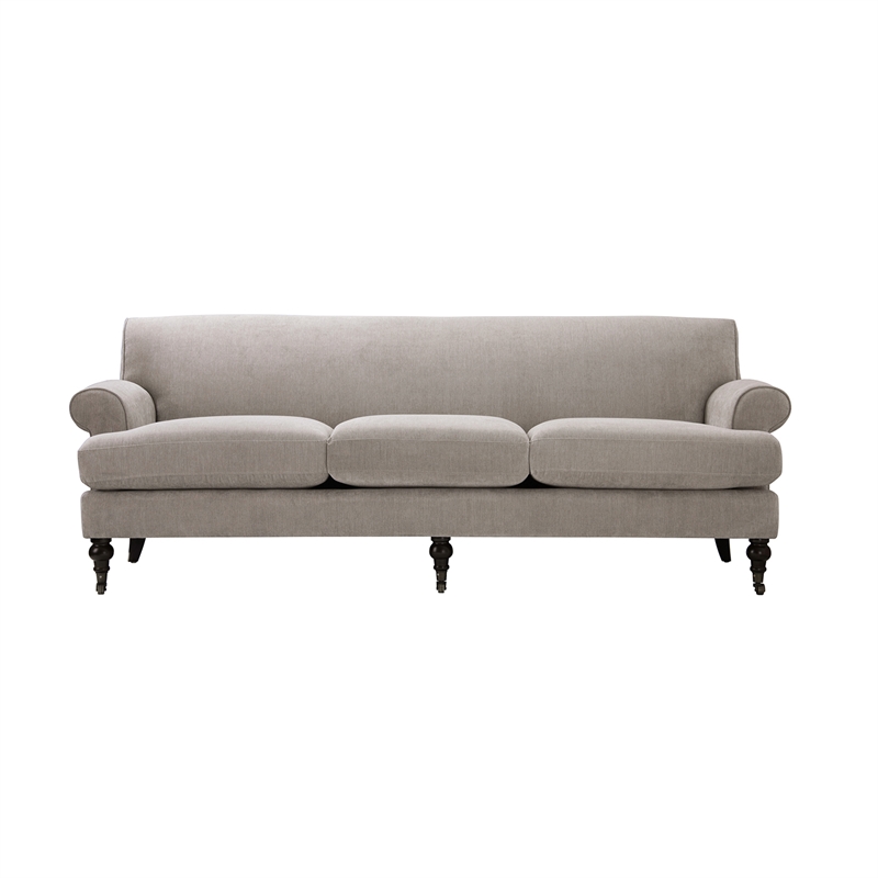 Maklaine Contemporary Hardwood Sofa with Metal Casters in Silver Grey