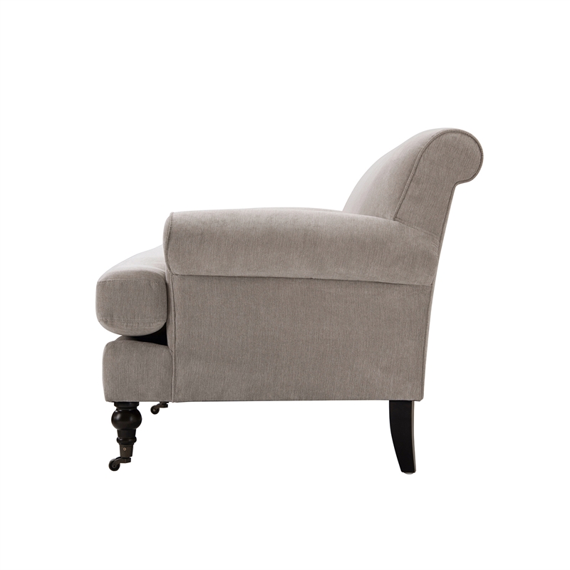 Maklaine Contemporary Hardwood Sofa with Metal Casters in Silver Grey