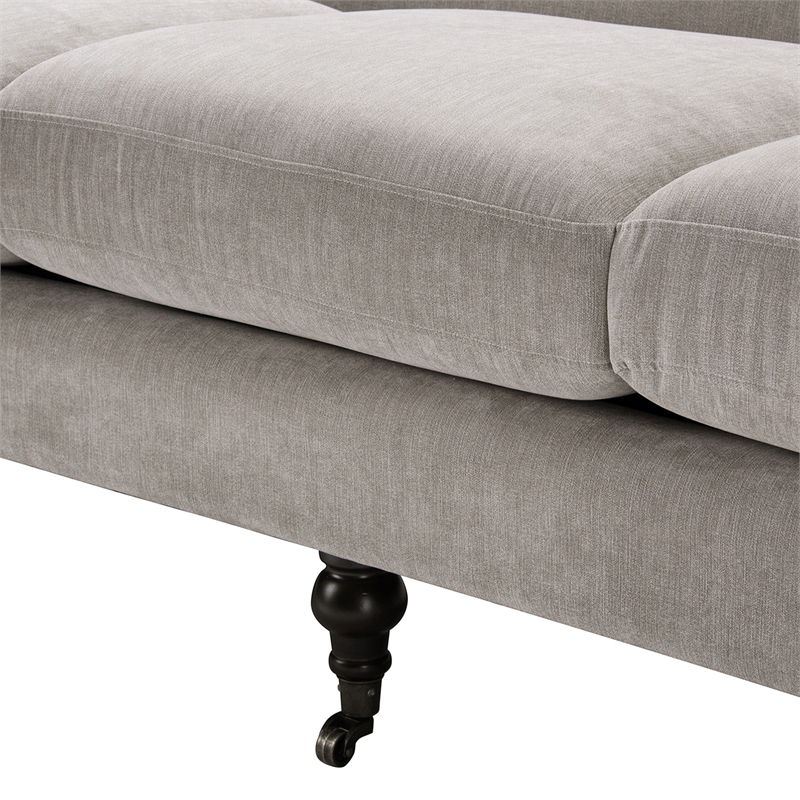 Maklaine Contemporary Hardwood Sofa with Metal Casters in Silver Grey