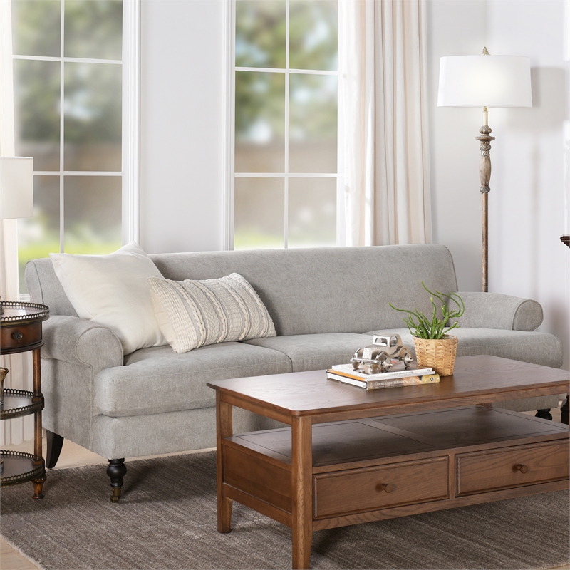 Maklaine Contemporary Hardwood Sofa with Metal Casters in Silver Grey