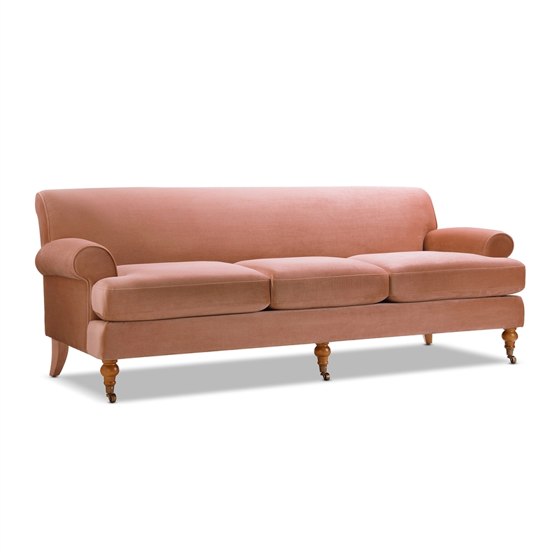 Maklaine Contemporary Hardwood Sofa with Metal Casters in Peach Orange