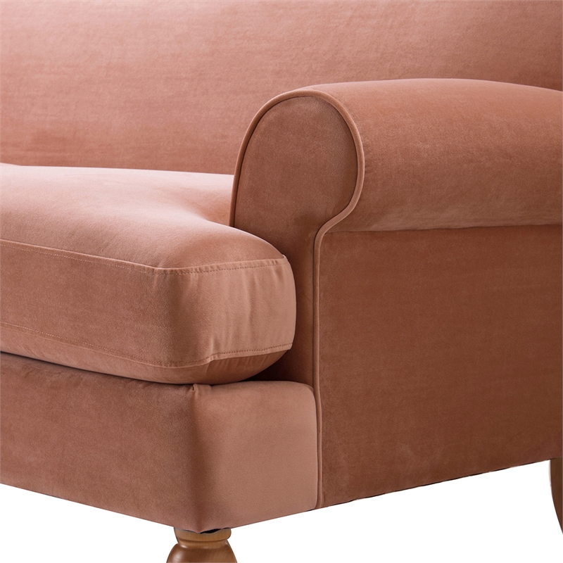 Maklaine Contemporary Hardwood Sofa with Metal Casters in Peach Orange