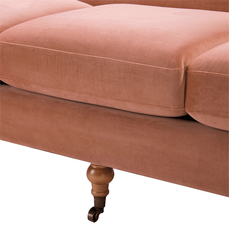 Maklaine Contemporary Hardwood Sofa with Metal Casters in Peach Orange