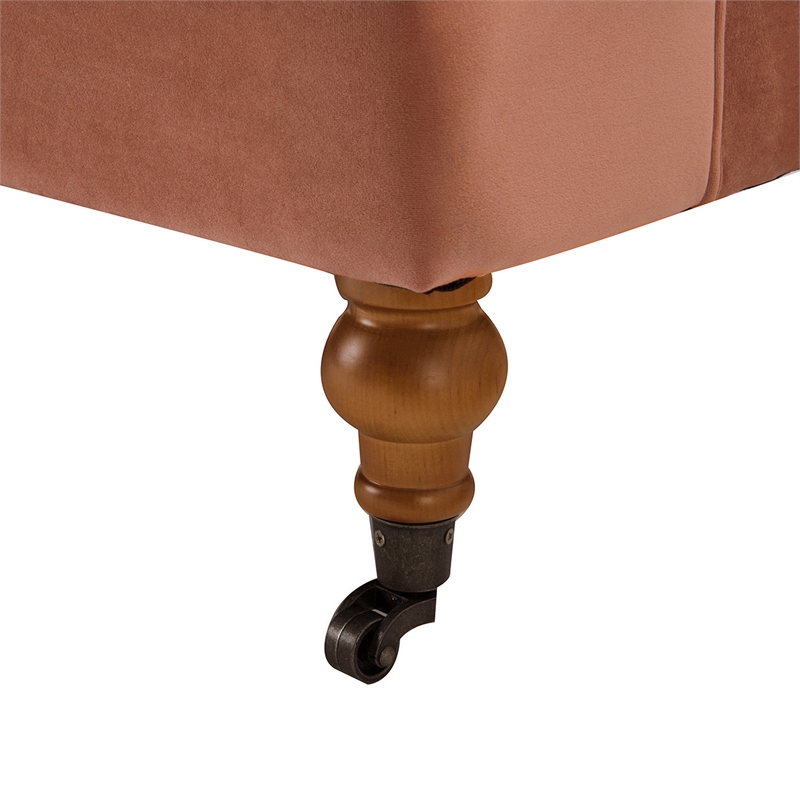 Maklaine Contemporary Hardwood Sofa with Metal Casters in Peach Orange