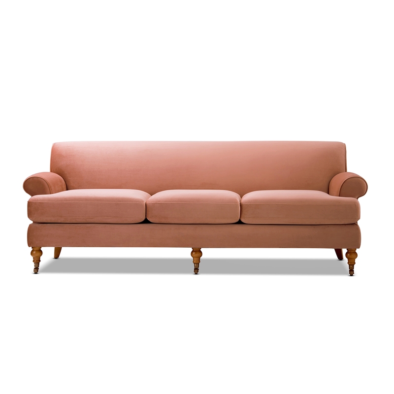 Maklaine Contemporary Hardwood Sofa with Metal Casters in Peach Orange