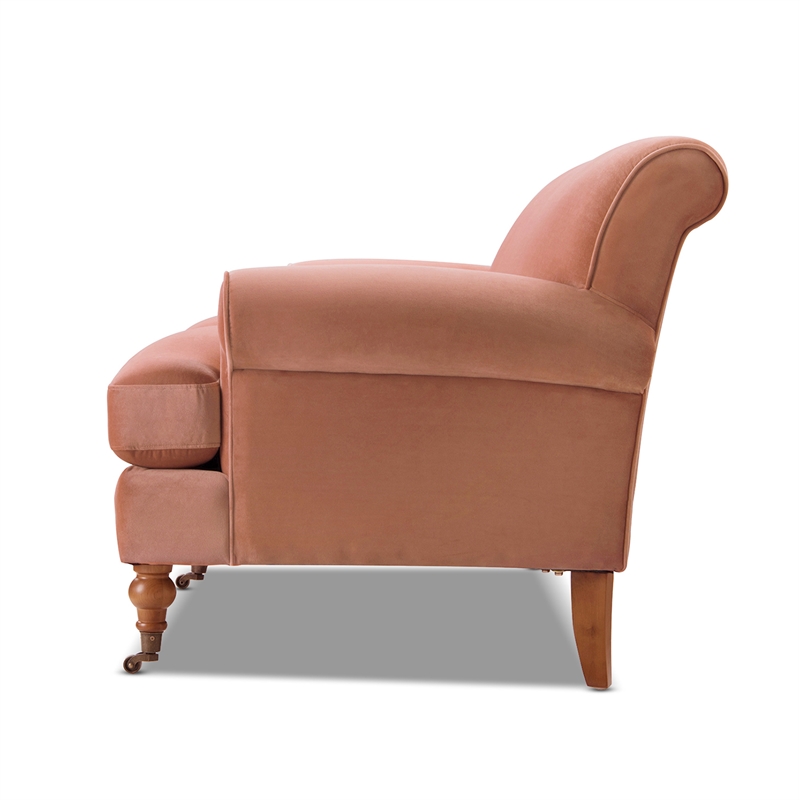 Maklaine Contemporary Hardwood Sofa with Metal Casters in Peach Orange