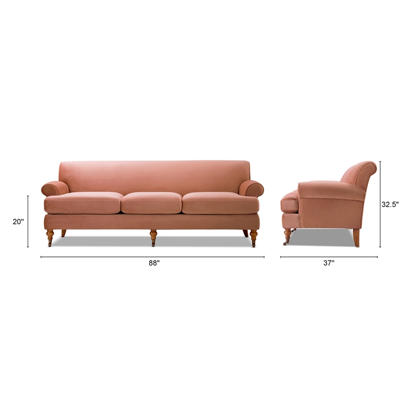 Maklaine Contemporary Hardwood Sofa with Metal Casters in Peach Orange