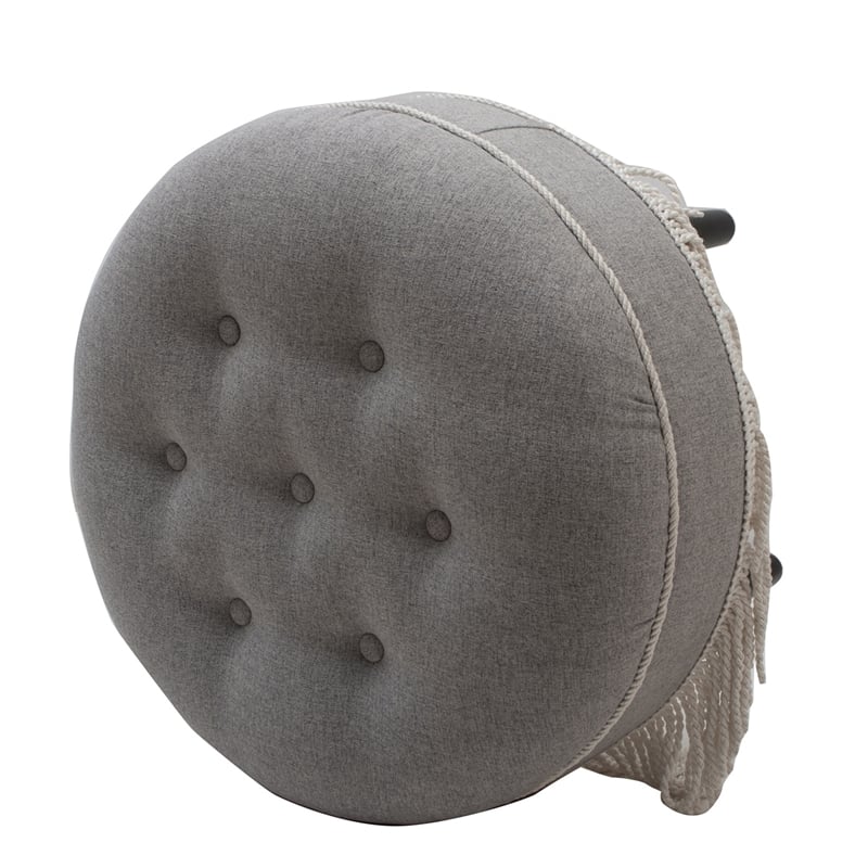 Maklaine Traditional Tufted Decorative Round Ottoman in Light Grey