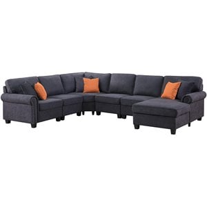 Maklaine Transitional Woven Fabric U-Shaped Sectional Sofa in Dark Gray