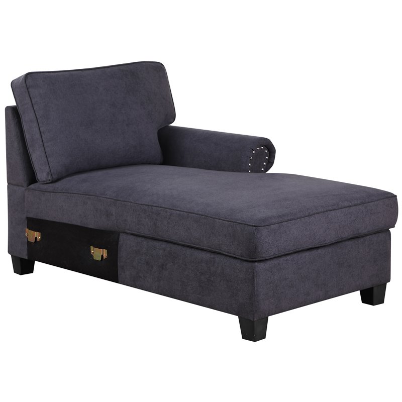 Maklaine Transitional Woven Fabric U-Shaped Sectional Sofa in Dark Gray