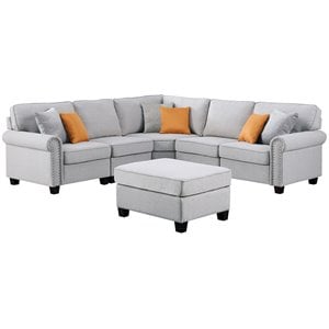 Maklaine Transitional Polyester Fabric U-Shaped Sectional Sofa in Light Gray