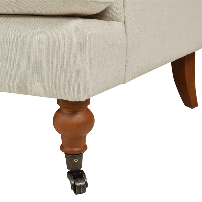 Maklaine Modern Recessed Arm Sofa Metal Casters in Light Beige
