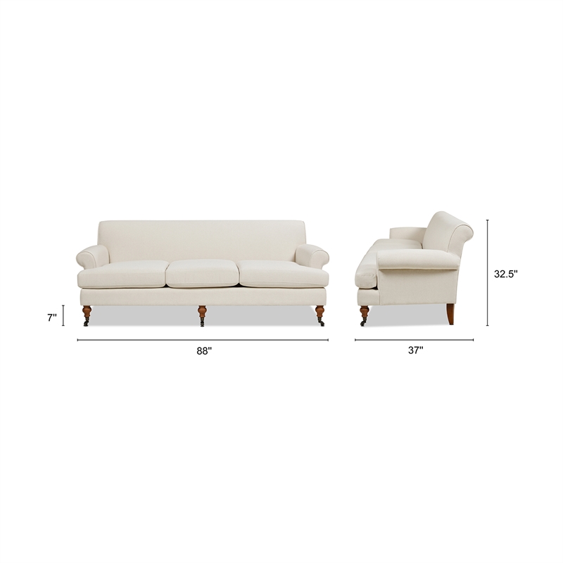 Maklaine Modern Recessed Arm Sofa Metal Casters in Light Beige