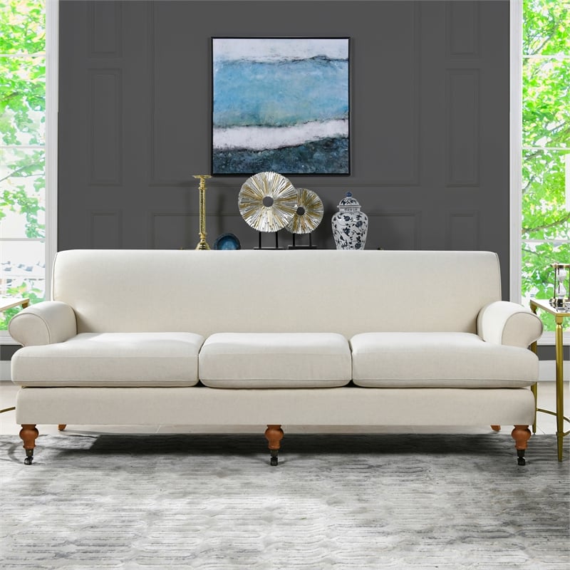 Maklaine Modern Recessed Arm Sofa Metal Casters in Light Beige