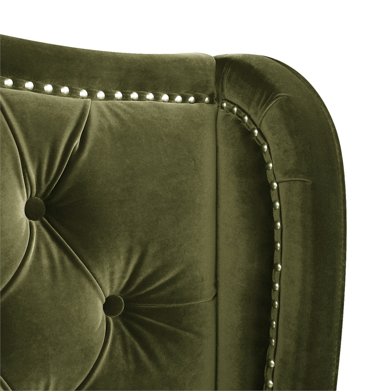 Maklaine Contemporary Tufted Wingback Queen Bed in Olive Green