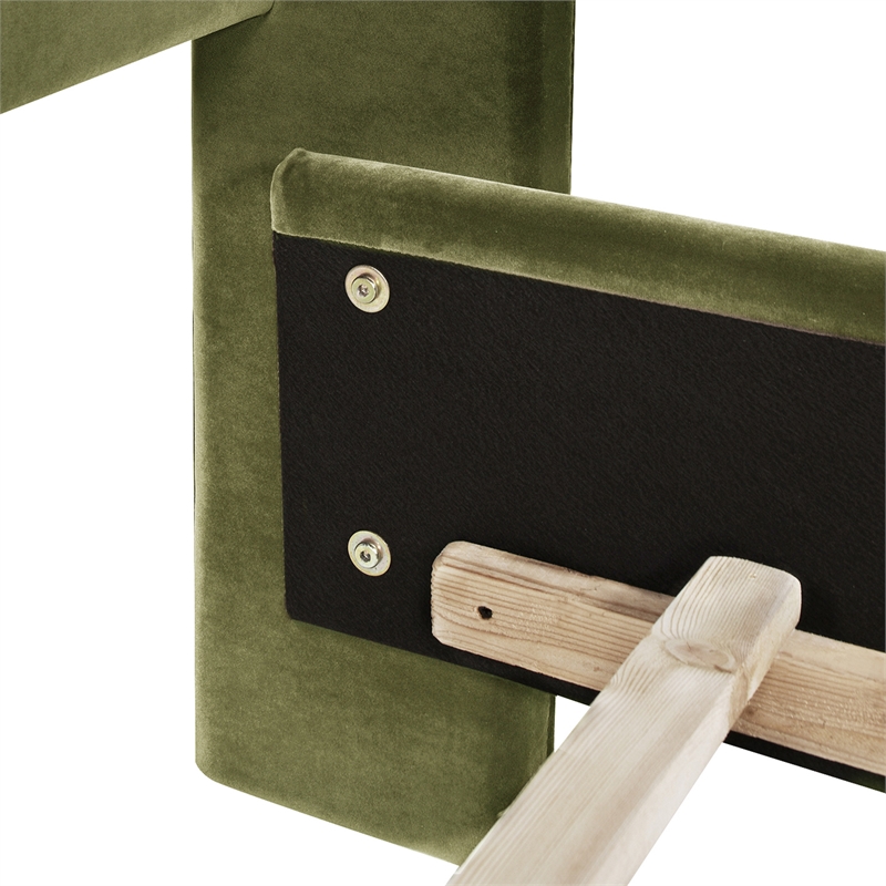 Maklaine Contemporary Tufted Wingback Queen Bed in Olive Green