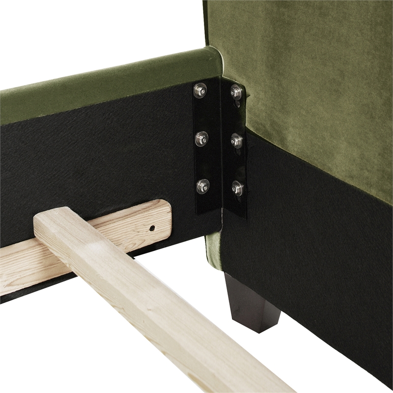 Maklaine Contemporary Tufted Wingback Queen Bed in Olive Green