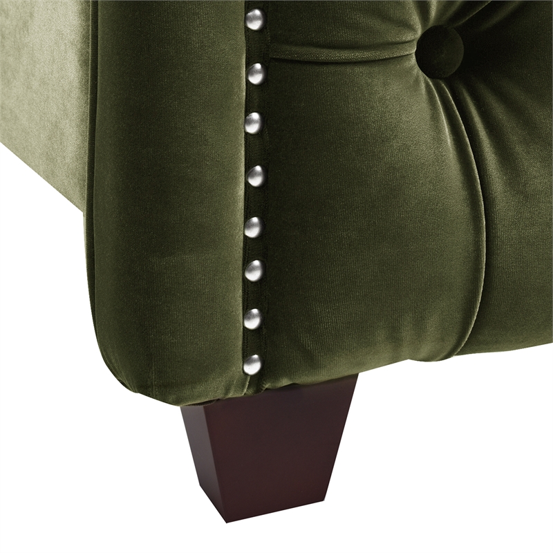 Maklaine Contemporary Tufted Wingback Queen Bed in Olive Green