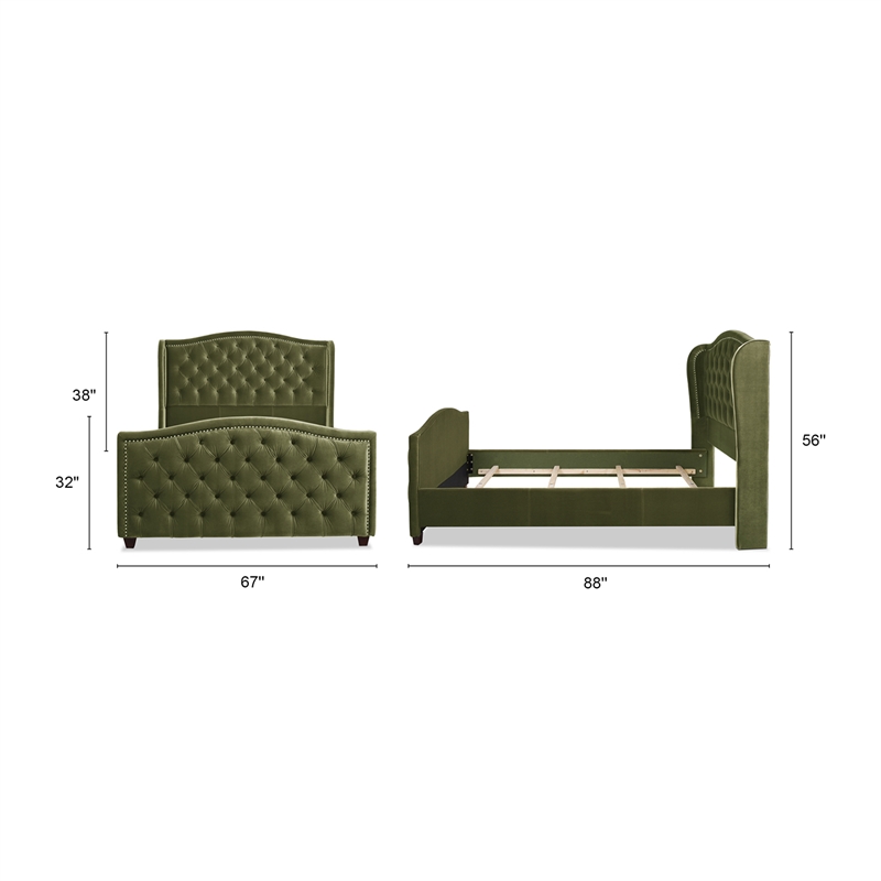 Maklaine Contemporary Tufted Wingback Queen Bed in Olive Green