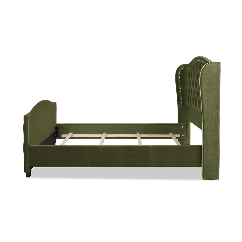 Maklaine Contemporary Tufted Wingback Queen Bed in Olive Green