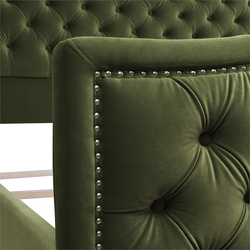 Maklaine Modern Upholstered Shelter Headboard Bed King in Olive Green