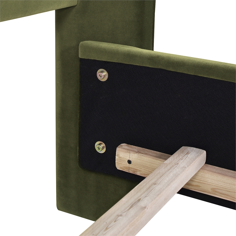 Maklaine Modern Upholstered Shelter Headboard Bed King in Olive Green