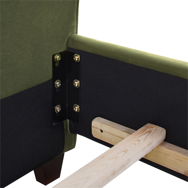 Maklaine Modern Upholstered Shelter Headboard Bed King in Olive Green