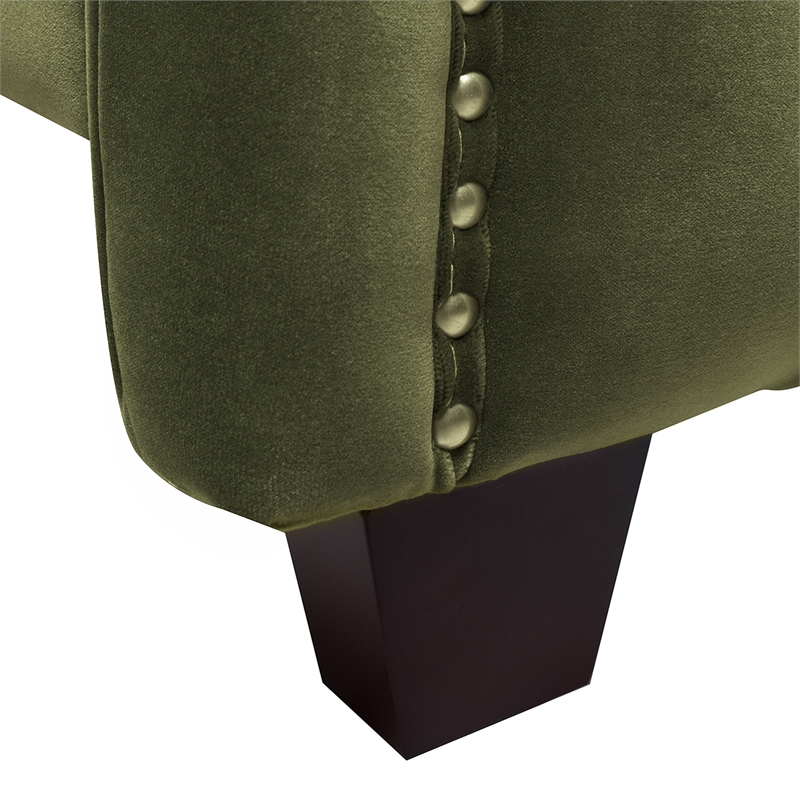 Maklaine Modern Upholstered Shelter Headboard Bed King in Olive Green