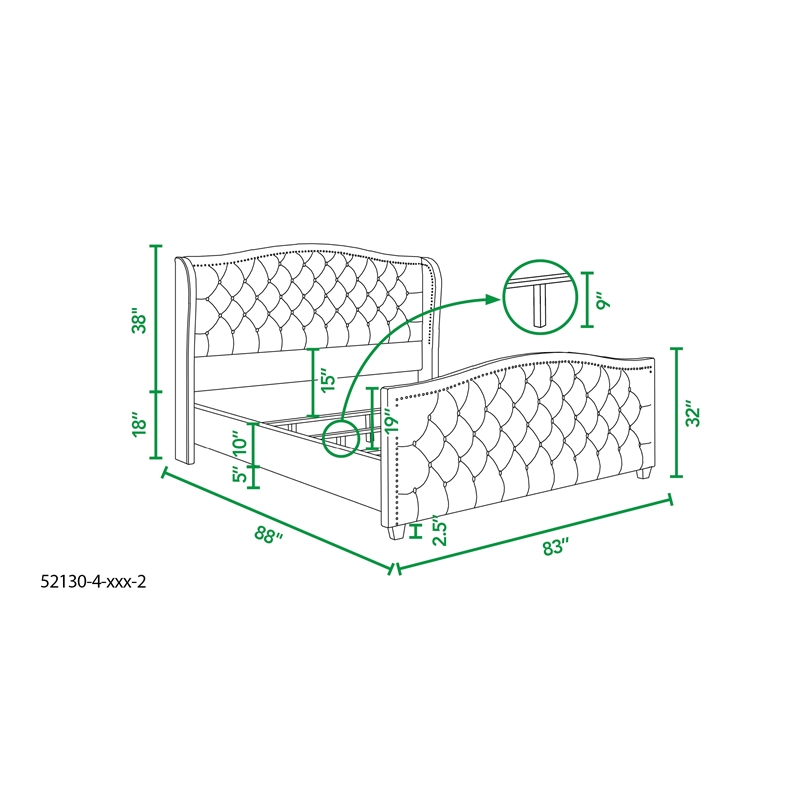 Maklaine Modern Upholstered Shelter Headboard Bed King in Olive Green