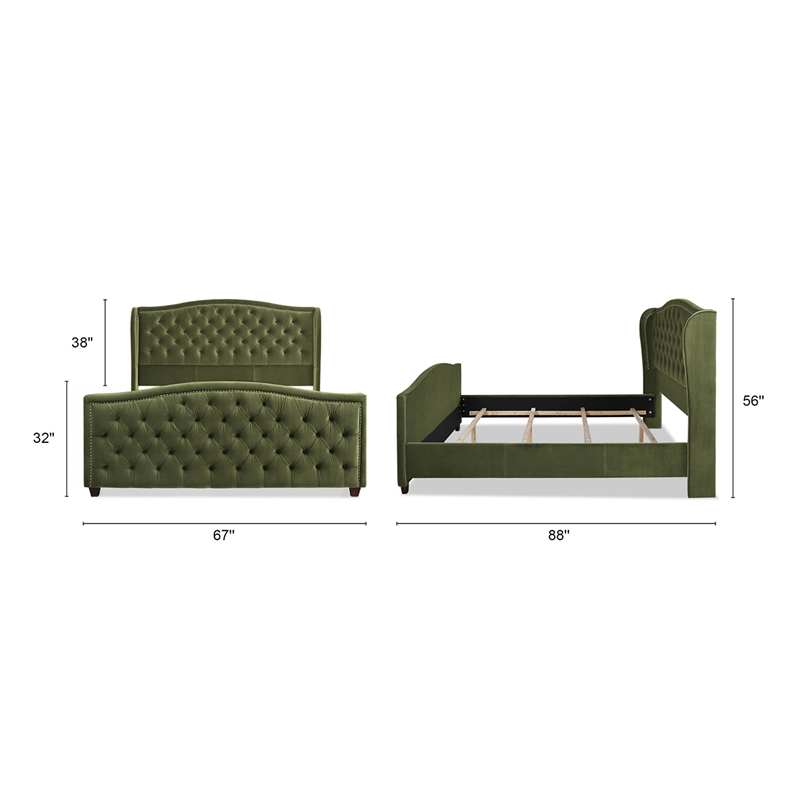 Maklaine Modern Upholstered Shelter Headboard Bed King in Olive Green