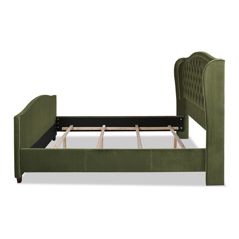 Maklaine Modern Upholstered Shelter Headboard Bed King in Olive Green