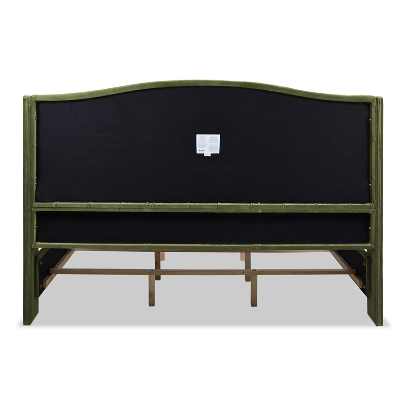 Maklaine Modern Upholstered Shelter Headboard Bed King in Olive Green