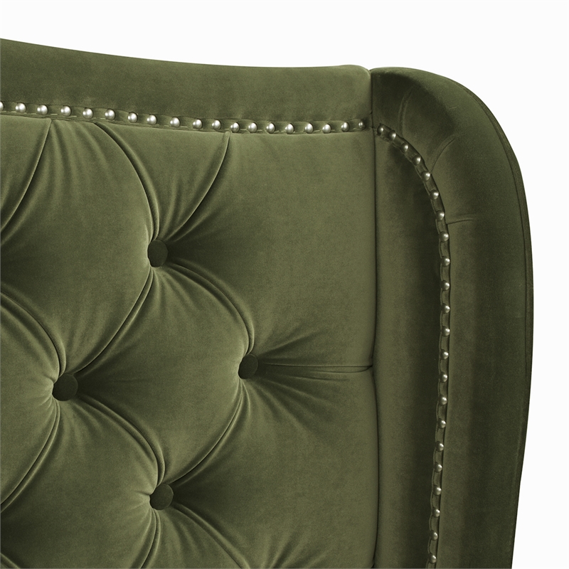 Maklaine Modern Upholstered Shelter Headboard Bed King in Olive Green