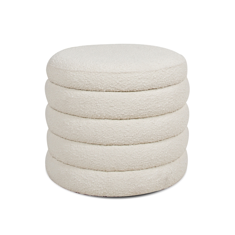 Maklaine Boucle Ivory White Ottoman Round Storage 23