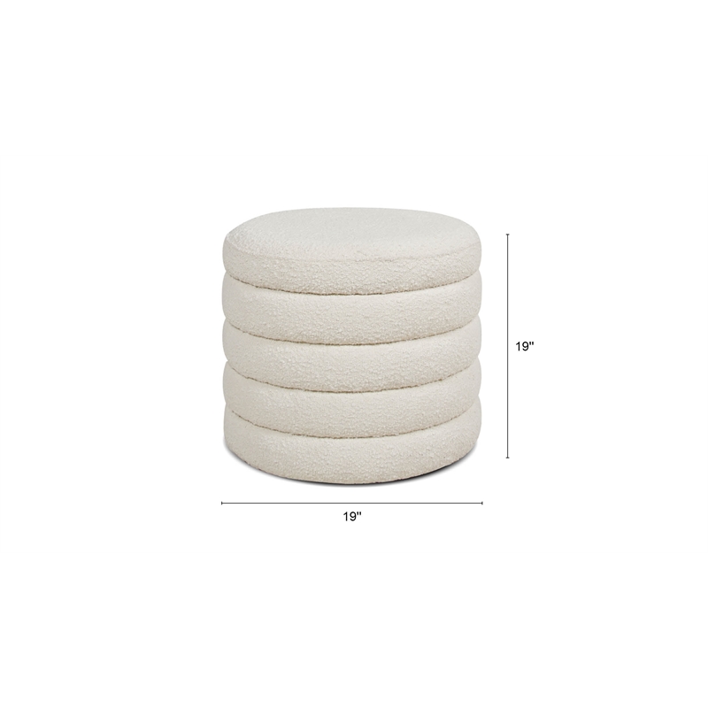 Maklaine Boucle Ivory White Ottoman Round Storage 23