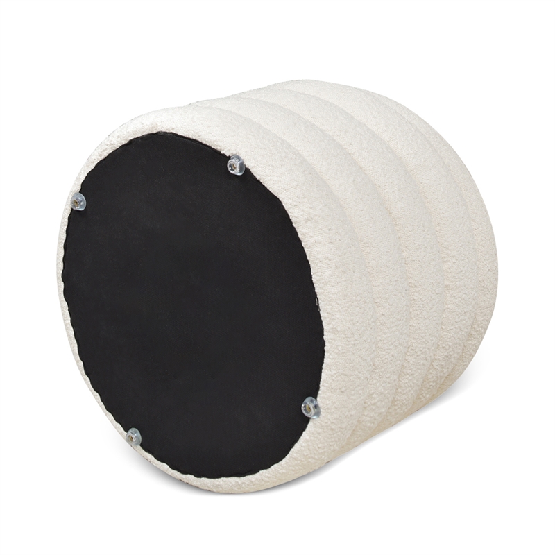 Maklaine Boucle Ivory White Ottoman Round Storage 23