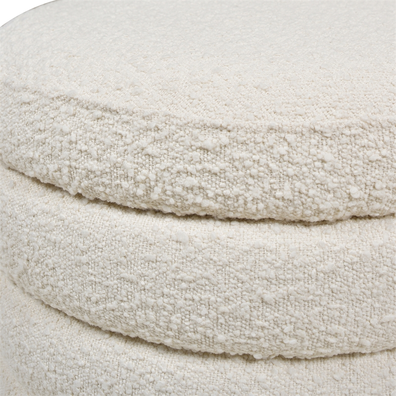 Maklaine Boucle Ivory White Ottoman Round Storage 23