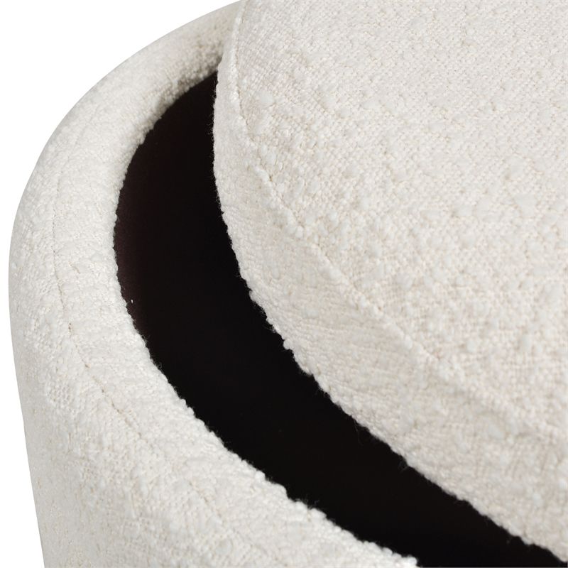 Maklaine Boucle Ivory White Ottoman Round Storage 23