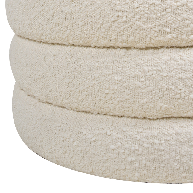 Maklaine Boucle Ivory White Ottoman Round Storage 23