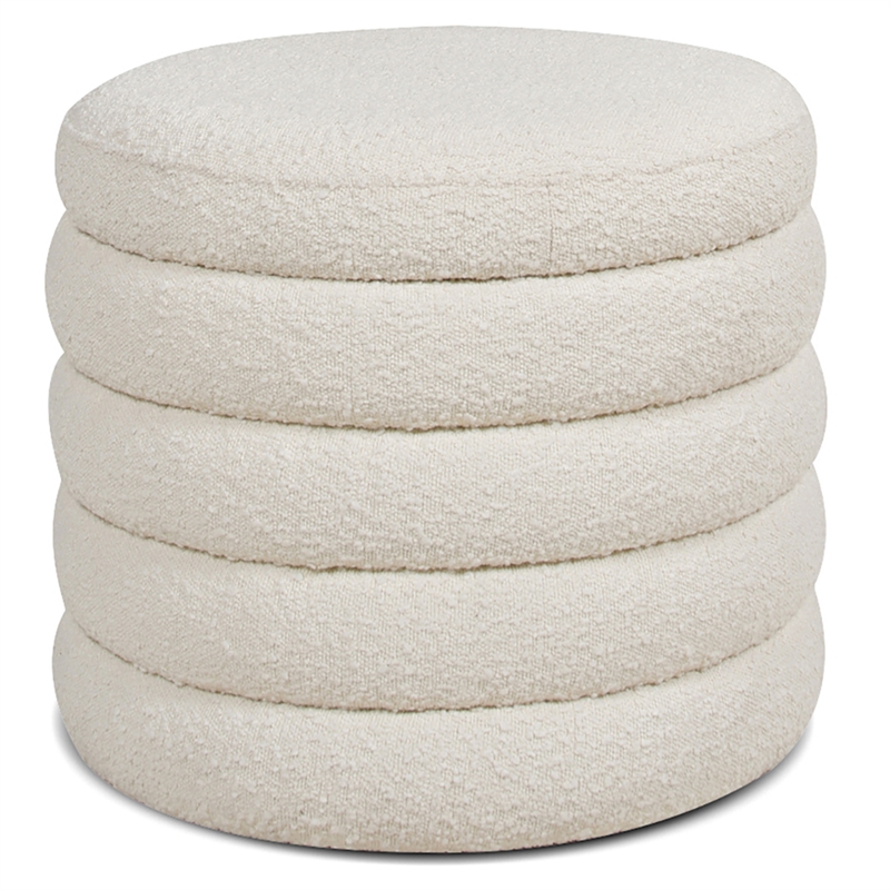 Maklaine Boucle Ivory White Ottoman Round Storage 23