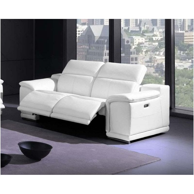 Maklaine Genuine Italian Leather White Loveseat Rectangular Power Reclining 39.4