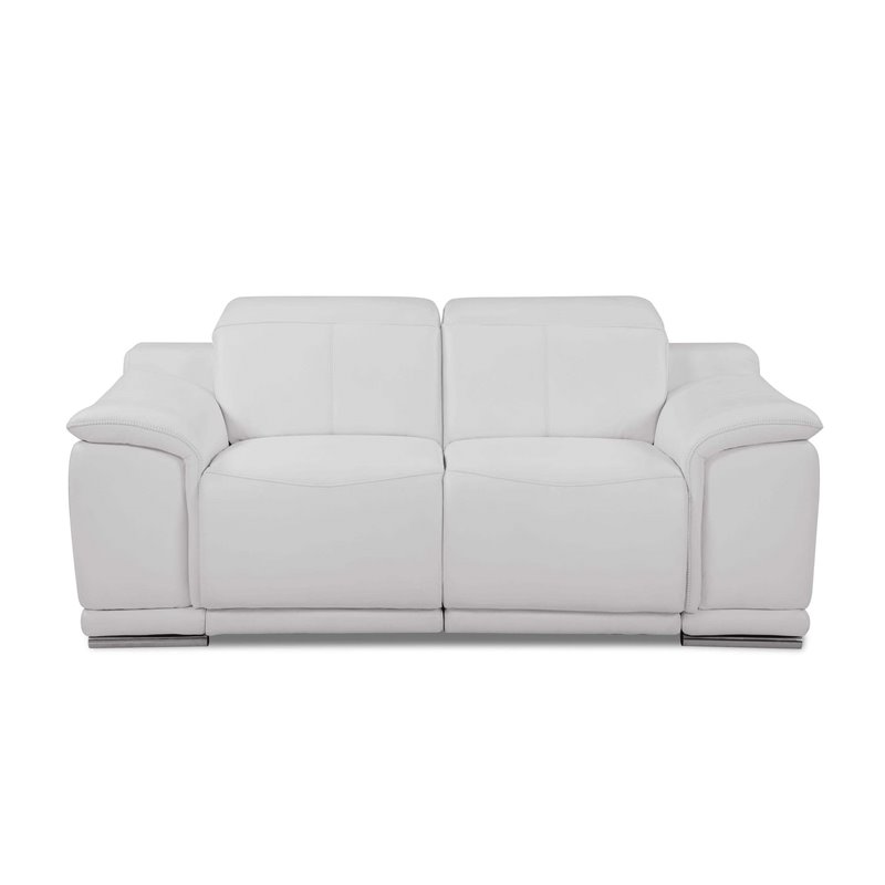 Maklaine Genuine Italian Leather White Loveseat Rectangular Power Reclining 39.4
