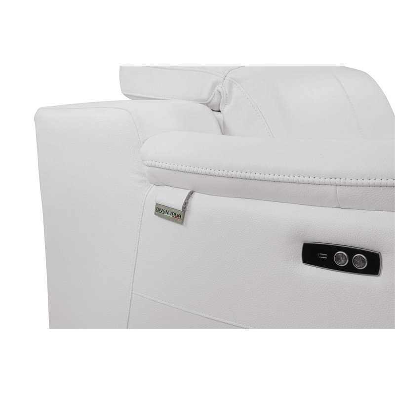 Maklaine Genuine Italian Leather White Loveseat Rectangular Power Reclining 39.4