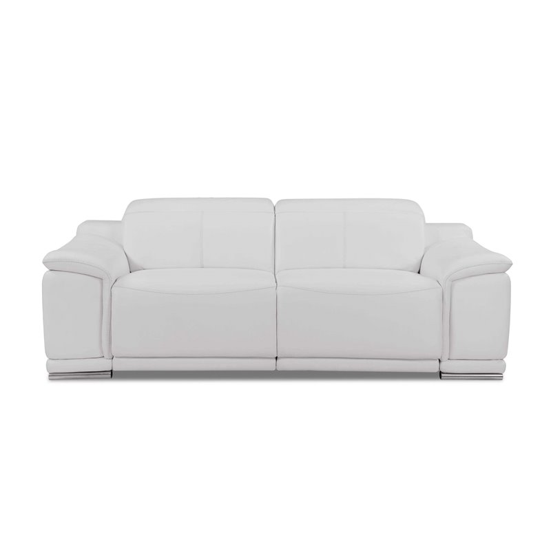 Maklaine Modern Genuine Leather Power Reclining Sofa & Loveseat in White
