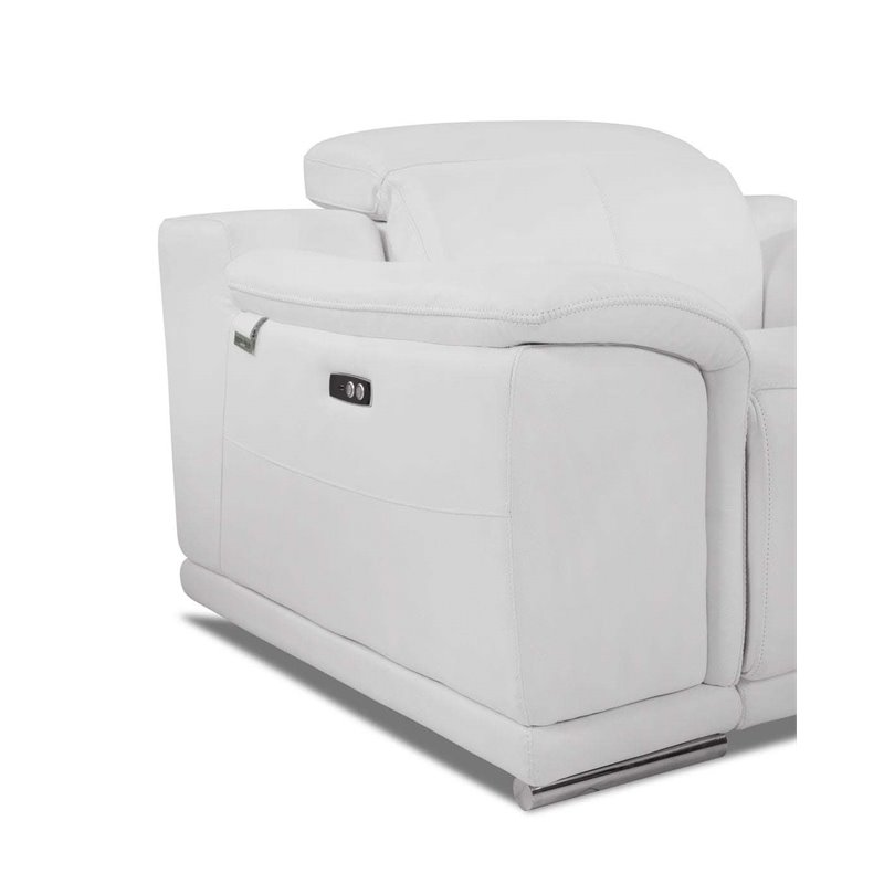 Maklaine Modern Genuine Leather Power Reclining Sofa & Loveseat in White