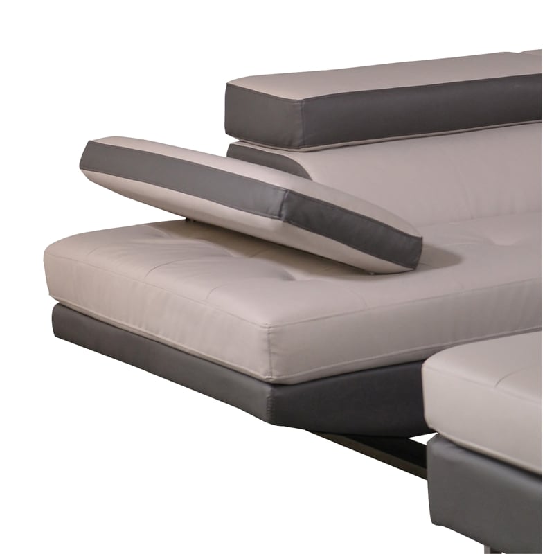 Maklaine Faux Modern Leather Sectional with Left Arm Facing in L Gray/D Gray
