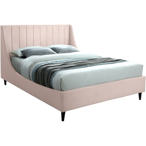 Maklaine Contemporary Pink Velvet Upholstered Queen Bed