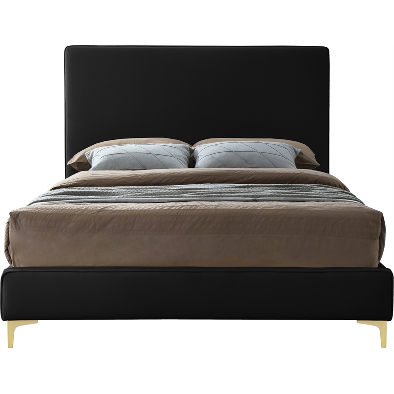 Maklaine Contemporary Gray Velvet King Bed with Gold and Chrome Legs Included