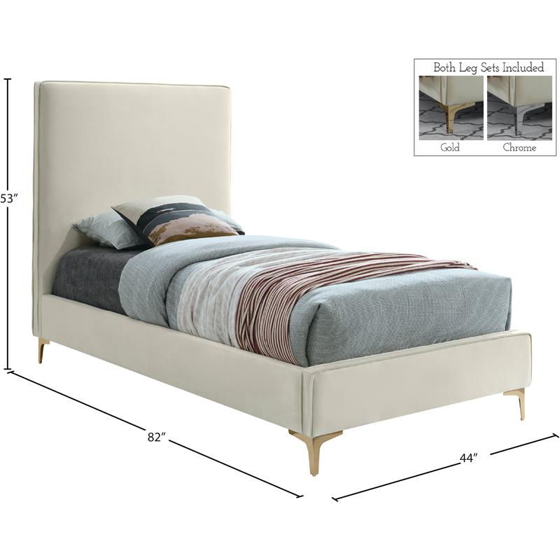 Maklaine Contemporary Cream Velvet Twin Bed with Gold and Chrome Legs Included